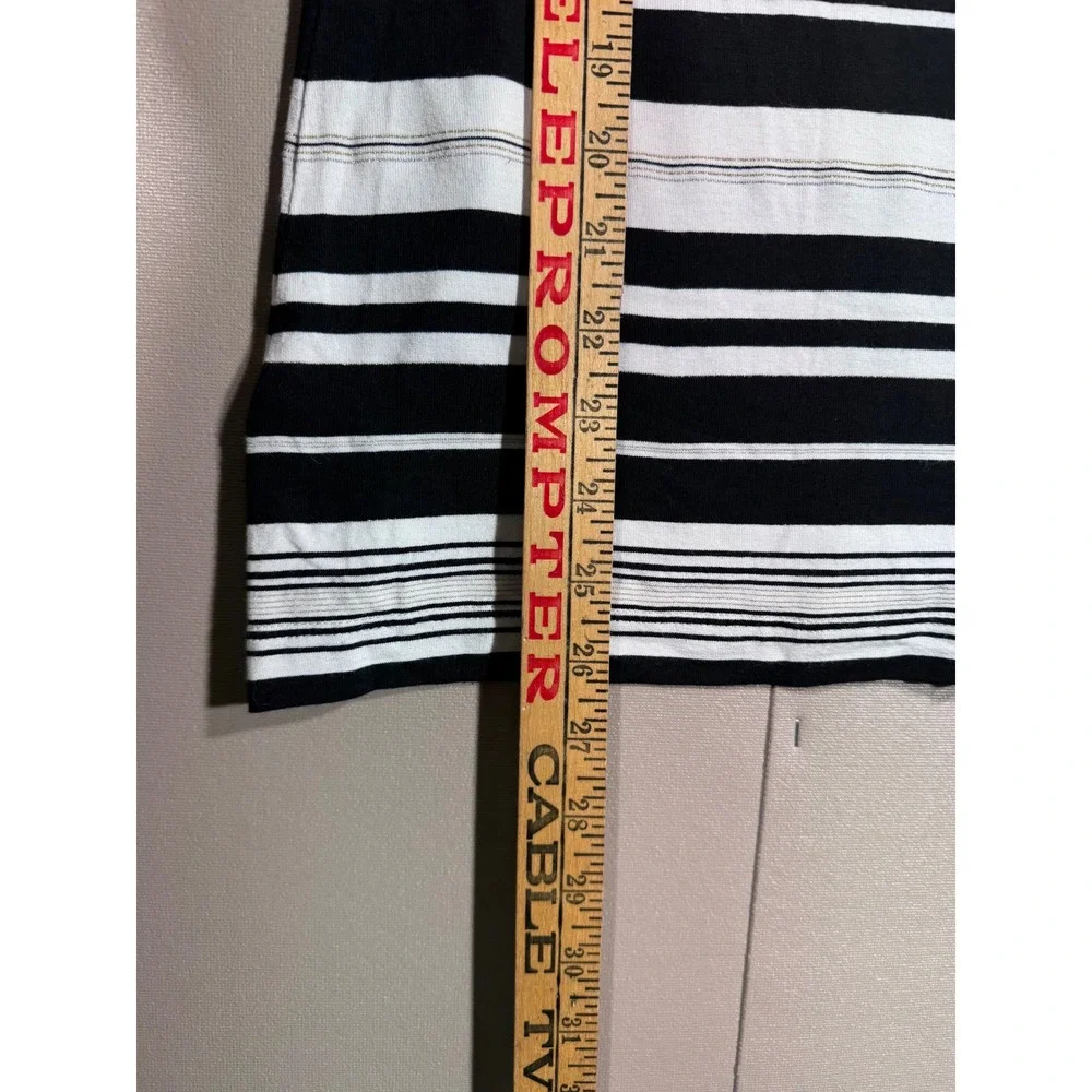 St John‎ Womens Small Black White Striped 3/4 Sleeve Knit Top Metallic Detail